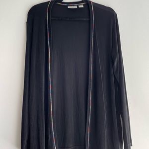 CHICOS TRAVELERS Sz 1 (M) Black Long Sleeve Open Jacket with Rainbow Trim